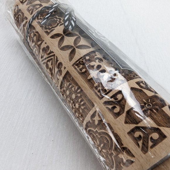Gia Roma Beech Wood Rolling Pin & Cookie Cutter Boho Squares Handmade New - Picture 8 of 8